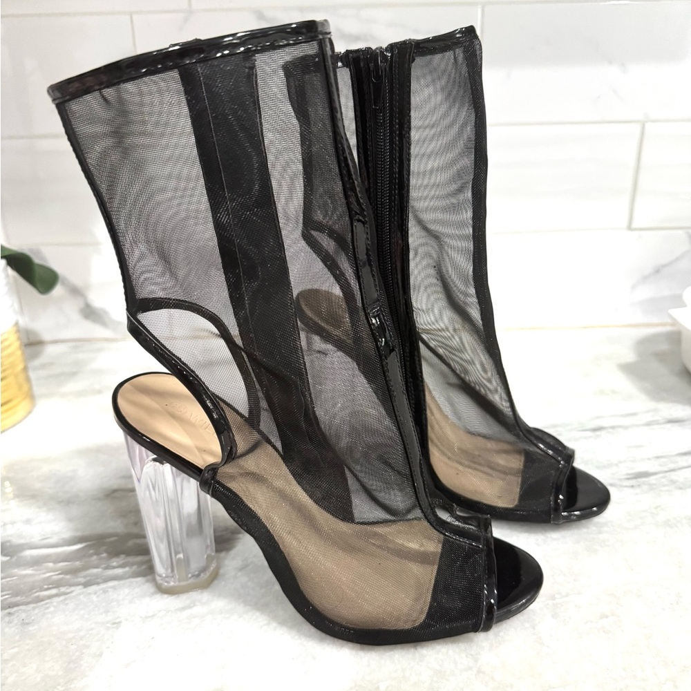 Elegant Black Mesh Women's Heels